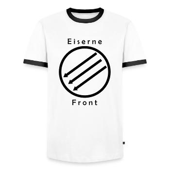 Front d’Eiserne - Drei Pfeile - T-shirt contrasté Homme - blanc/noir - Devant - AI Model Female 172 light (172cm) & AI Model Male 178 dark (178cm)
