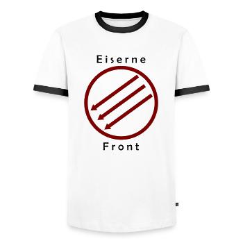 Front d’Eiserne - Drei Pfeile - T-shirt contrasté Homme - blanc/noir - Devant - AI Model Female 172 light (172cm) & AI Model Male 178 dark (178cm)