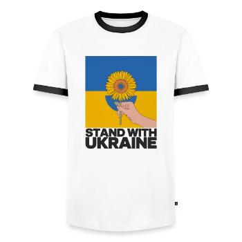 Stand with Ukraine Sunflower Art – Soutenir l’Ukraine - T-shirt contrasté Homme - blanc/noir - Devant - AI Model Female 172 light (172cm) & AI Model Male 178 dark (178cm)