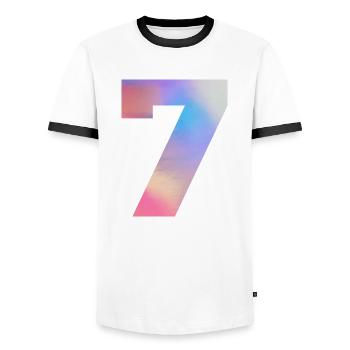 Numéro 7 coloré - T-shirt contrasté Homme - blanc/noir - Devant - AI Model Female 172 light (172cm) & AI Model Male 178 dark (178cm)