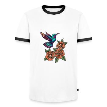 Hummingbird and Roses - Men's Ringer Shirt - white/black - Front - AI Model Female 172 light (172cm) & AI Model Male 178 dark (178cm)