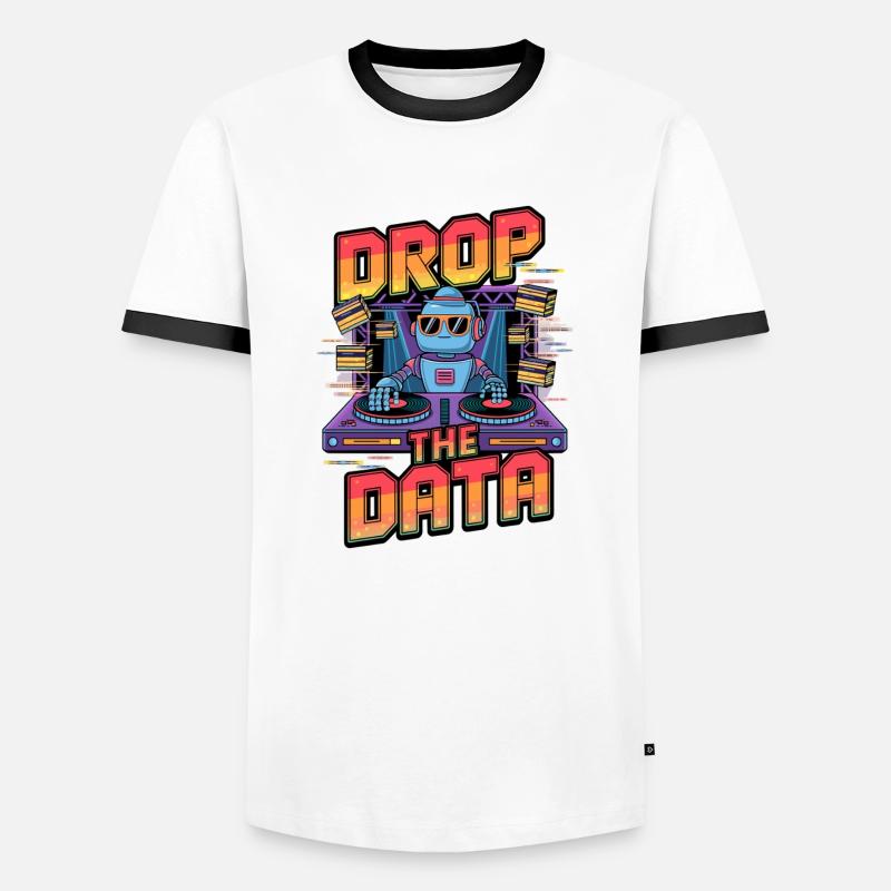 Drop the Data DJ Robot Techno Design - Men's Ringer Shirt - white/black