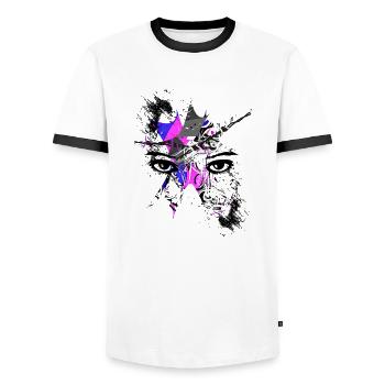 Eye of Truth by Acryl Gallery & Design - Men's Ringer Shirt - white/black - Front - AI Model Female 172 light (172cm) & AI Model Male 178 dark (178cm)