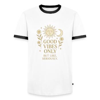 Modern Boho T-Shirt with Sun and Moon Motif - Men's Ringer Shirt - white/black - Front - AI Model Female 172 light (172cm) & AI Model Male 178 dark (178cm)