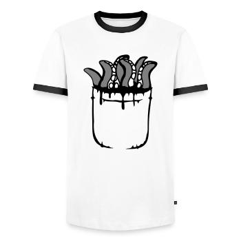 Tentakel Brusttasche Oktopus Monster Hemdtasche - Männer Kontrast-T-Shirt - Weiß/Schwarz - Vorne - AI Model Female 172 light (172cm) & AI Model Male 178 dark (178cm)