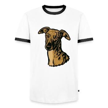 Galgo Español – Pride & Beauty - T-shirt contrasté Homme - blanc/noir - Devant - AI Model Female 172 light (172cm) & AI Model Male 178 dark (178cm)
