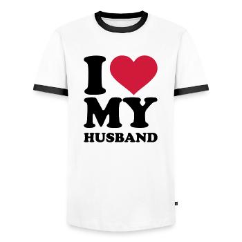 I love my husband - Männer Kontrast-T-Shirt - Weiß/Schwarz - Vorne - AI Model Female 172 light (172cm) & AI Model Male 178 dark (178cm)