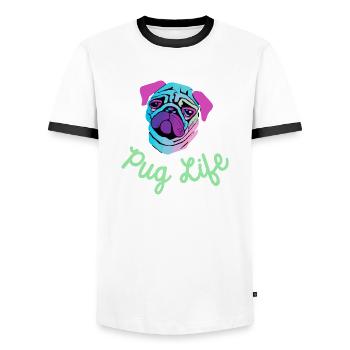 Pug Life Vaporwave Chien Chiot - T-shirt contrasté Homme - blanc/noir - Devant - AI Model Female 172 light (172cm) & AI Model Male 178 dark (178cm)