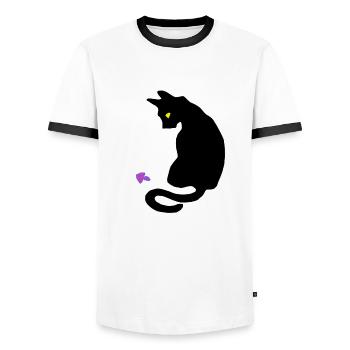 Chat - T-shirt contrasté Homme - blanc/noir - Devant - AI Model Female 172 light (172cm) & AI Model Male 178 dark (178cm)