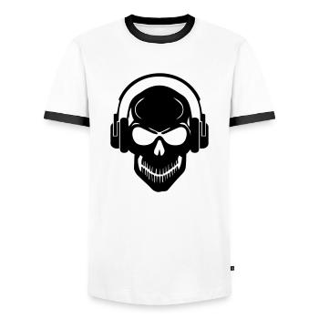Totenkopf mit Kopfhörer - Headphone Skull - Männer Kontrast-T-Shirt - Weiß/Schwarz - Vorne - AI Model Female 172 light (172cm) & AI Model Male 178 dark (178cm)