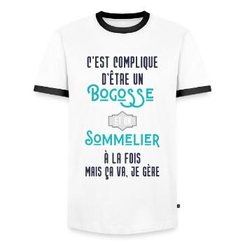 C'est compliqué d'être Bogosse et Sommelier - T-shirt contrasté Homme - blanc/noir - Devant - AI Model Female 172 light (172cm) & AI Model Male 178 dark (178cm)