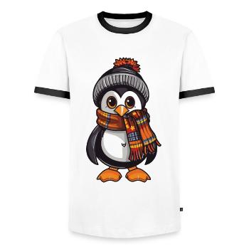 Penguin Winter Comic - Men's Ringer Shirt - white/black - Front - AI Model Female 172 light (172cm) & AI Model Male 178 dark (178cm)