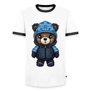 Bear Winter Comic - Men's Ringer Shirt - white/black - Front - AI Model Female 172 light (172cm) & AI Model Male 178 dark (178cm)