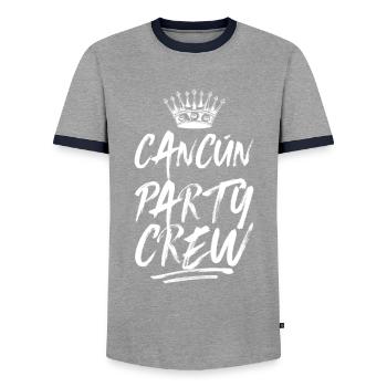 Cancun Party Crew Saying - Men's Ringer Shirt - grey/navy  - Front - AI Model Female 172 light (172cm) & AI Model Male 178 light (178cm)
