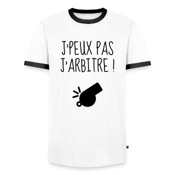 Arbitre / Arbitrage / Sport / Sifflet - T-shirt contrasté Homme - blanc/noir - Devant - AI Model Female 172 light (172cm) & AI Model Male 178 dark (178cm)