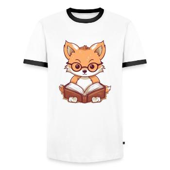 Süßer Fuchs liest ein Buch - Männer Kontrast-T-Shirt - Weiß/Schwarz - Vorne - AI Model Female 172 light (172cm) & AI Model Male 178 dark (178cm)