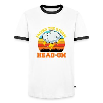 Storm Chasing: Facing the Storm Head-On - Men's Ringer Shirt - white/black - Front - AI Model Female 172 light (172cm) & AI Model Male 178 dark (178cm)