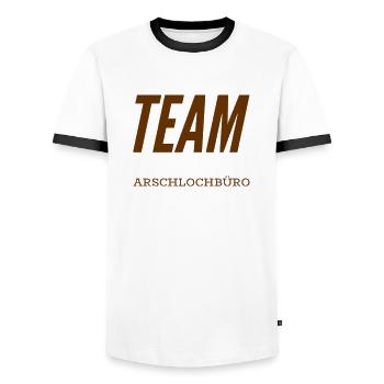 TEAM A-lochbüro. Lustiges T-Shirt für ein Büro : ) - Männer Kontrast-T-Shirt - Weiß/Schwarz - Vorne - AI Model Female 172 light (172cm) & AI Model Male 178 dark (178cm)