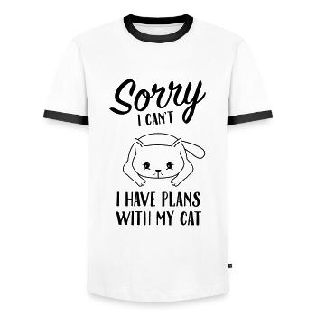 Je ne peux pas, j'ai des projets avec mon chat - dicton de chat - T-shirt contrasté Homme - blanc/noir - Devant - AI Model Female 172 light (172cm) & AI Model Male 178 dark (178cm)