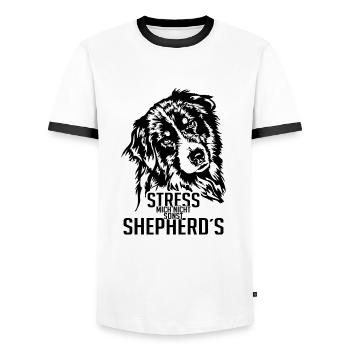 AUSTRALIAN SHEPHERD stress mich nicht Wilsigns - Männer Kontrast-T-Shirt - Weiß/Schwarz - Vorne - AI Model Female 172 light (172cm) & AI Model Male 178 dark (178cm)