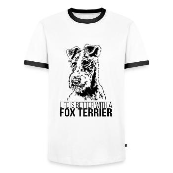 FOX TERRIER life is better Dogs Saying Wilsigns - Men's Ringer Shirt - white/black - Front - AI Model Female 172 light (172cm) & AI Model Male 178 dark (178cm)