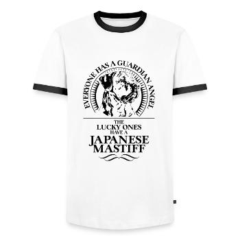 JAPANESE MASTIFF Guardian Angel Dog Saying Dogs - Men's Ringer Shirt - white/black - Front - AI Model Female 172 light (172cm) & AI Model Male 178 dark (178cm)