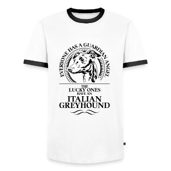 ITALIAN GREYHOUND Guardian Angel Hunde Wilsigns - Männer Kontrast-T-Shirt - Weiß/Schwarz - Vorne - AI Model Female 172 light (172cm) & AI Model Male 178 dark (178cm)