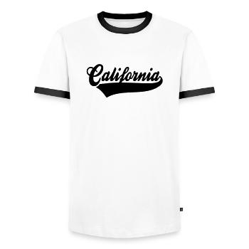 California - Men's Ringer Shirt - white/black - Front - AI Model Female 172 light (172cm) & AI Model Male 178 dark (178cm)