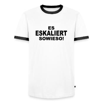 Es eskaliert sowieso - Männer Kontrast-T-Shirt - Weiß/Schwarz - Vorne - AI Model Female 172 light (172cm) & AI Model Male 178 dark (178cm)