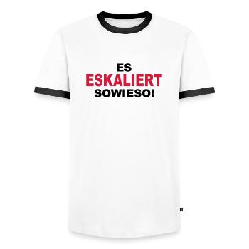 Es eskaliert sowieso - Männer Kontrast-T-Shirt - Weiß/Schwarz - Vorne - AI Model Female 172 light (172cm) & AI Model Male 178 dark (178cm)