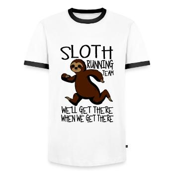 Sloth Running - Men's Ringer Shirt - white/black - Front - AI Model Female 172 light (172cm) & AI Model Male 178 dark (178cm)