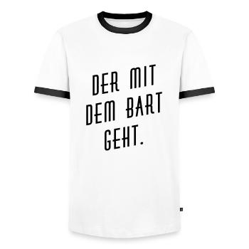 Der mit dem Bart geht. - Männer Kontrast-T-Shirt - Weiß/Schwarz - Vorne - AI Model Female 172 light (172cm) & AI Model Male 178 dark (178cm)