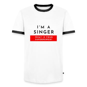 Suis-je un chanteur quelle est votre superpower? - T-shirt contrasté Homme - blanc/noir - Devant - AI Model Female 172 light (172cm) & AI Model Male 178 dark (178cm)