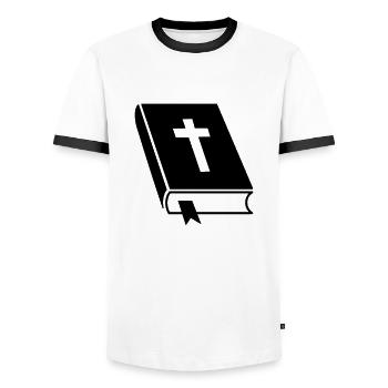 1c Bible - T-shirt contrasté Homme - blanc/noir - Devant - AI Model Female 172 light (172cm) & AI Model Male 178 dark (178cm)