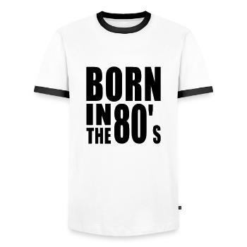 Né dans les années 80 - T-shirt contrasté Homme - blanc/noir - Devant - AI Model Female 172 light (172cm) & AI Model Male 178 dark (178cm)