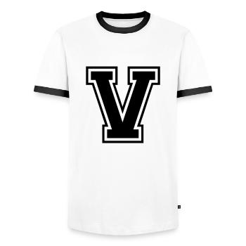 v - Men's Ringer Shirt - white/black - Front - AI Model Female 172 light (172cm) & AI Model Male 178 dark (178cm)