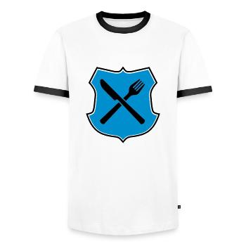 eat - Men's Ringer Shirt - white/black - Front - AI Model Female 172 light (172cm) & AI Model Male 178 dark (178cm)