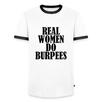 Real Women Do Burpees - T-shirt contrasté Homme - blanc/noir - Devant - AI Model Female 172 light (172cm) & AI Model Male 178 dark (178cm)