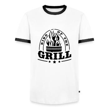 king_of_the_grill_g1 - Men's Ringer Shirt - white/black - Front - AI Model Female 172 light (172cm) & AI Model Male 178 dark (178cm)