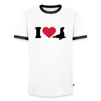 I love Seal - Men's Ringer Shirt - white/black - Front - AI Model Female 172 light (172cm) & AI Model Male 178 dark (178cm)