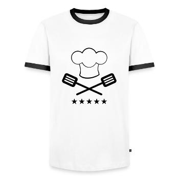 (koch_2_1f) - Men's Ringer Shirt - white/black - Front - AI Model Female 172 light (172cm) & AI Model Male 178 dark (178cm)