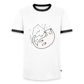 Space Cat Version 2 - Männer Kontrast-T-Shirt - Weiß/Schwarz - Vorne - AI Model Female 172 light (172cm) & AI Model Male 178 dark (178cm)