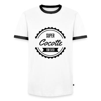 super cocotte for ever - T-shirt contrasté Homme - blanc/noir - Devant - AI Model Female 172 light (172cm) & AI Model Male 178 dark (178cm)