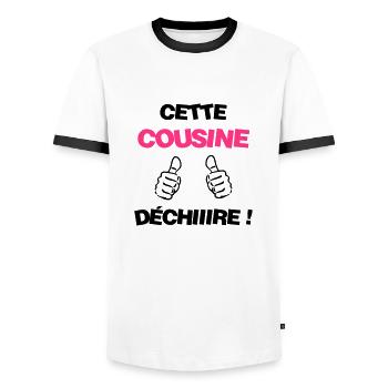 Oncle / Tante / Cousin / Cousine - T-shirt contrasté Homme - blanc/noir - Devant - AI Model Female 172 light (172cm) & AI Model Male 178 dark (178cm)