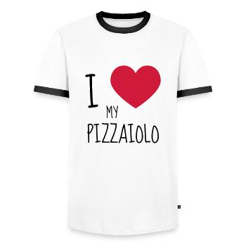 Pizza / Pizzaiolo / Pizza Chef / Pizzachef - Men's Ringer Shirt - white/black - Front - AI Model Female 172 light (172cm) & AI Model Male 178 dark (178cm)