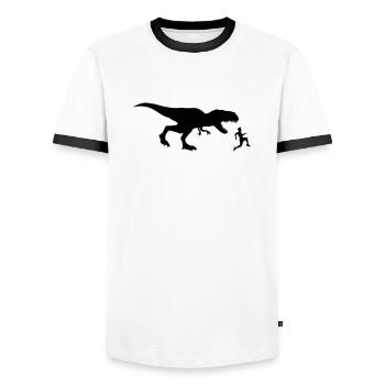 run away run race run silhouette black outline t-r - Men's Ringer Shirt - white/black - Front - AI Model Female 172 light (172cm) & AI Model Male 178 dark (178cm)
