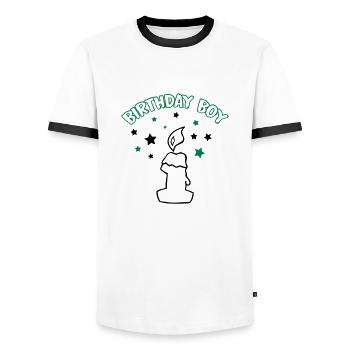 birthday_boy_1 - Männer Kontrast-T-Shirt - Weiß/Schwarz - Vorne - AI Model Female 172 light (172cm) & AI Model Male 178 dark (178cm)