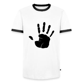 hand_01 - Männer Kontrast-T-Shirt - Weiß/Schwarz - Vorne - AI Model Female 172 light (172cm) & AI Model Male 178 dark (178cm)