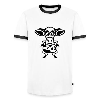cow drawing 2 cartoon animals 2810 - Men's Ringer Shirt - white/black - Front - AI Model Female 172 light (172cm) & AI Model Male 178 dark (178cm)
