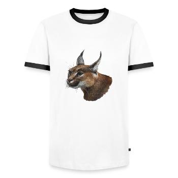 Caracal head, desert lynx, big cat - Men's Ringer Shirt - white/black - Front - AI Model Female 172 light (172cm) & AI Model Male 178 dark (178cm)
